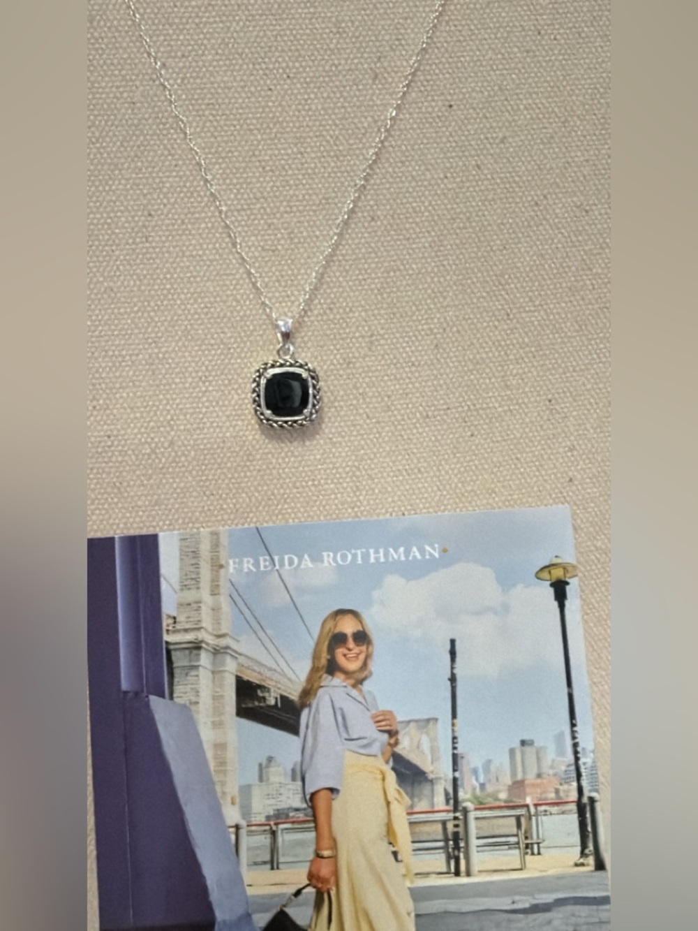 Freida rothman Black Onyx pendant sterling silver necklace